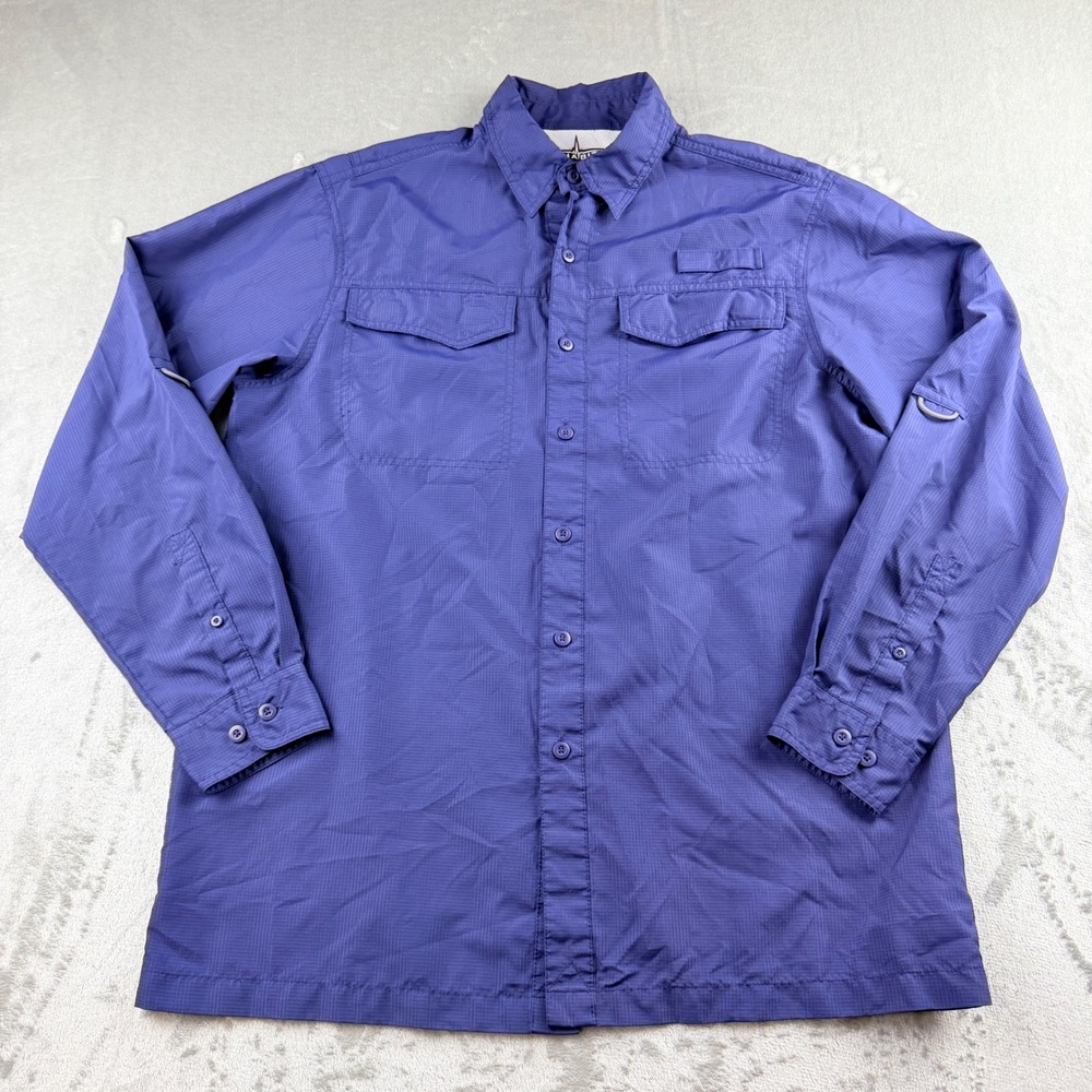 Habit Men's Medium Long Sleeve Fishing Shirt Patriot Blue Ripstop UPF 40+ TS1327